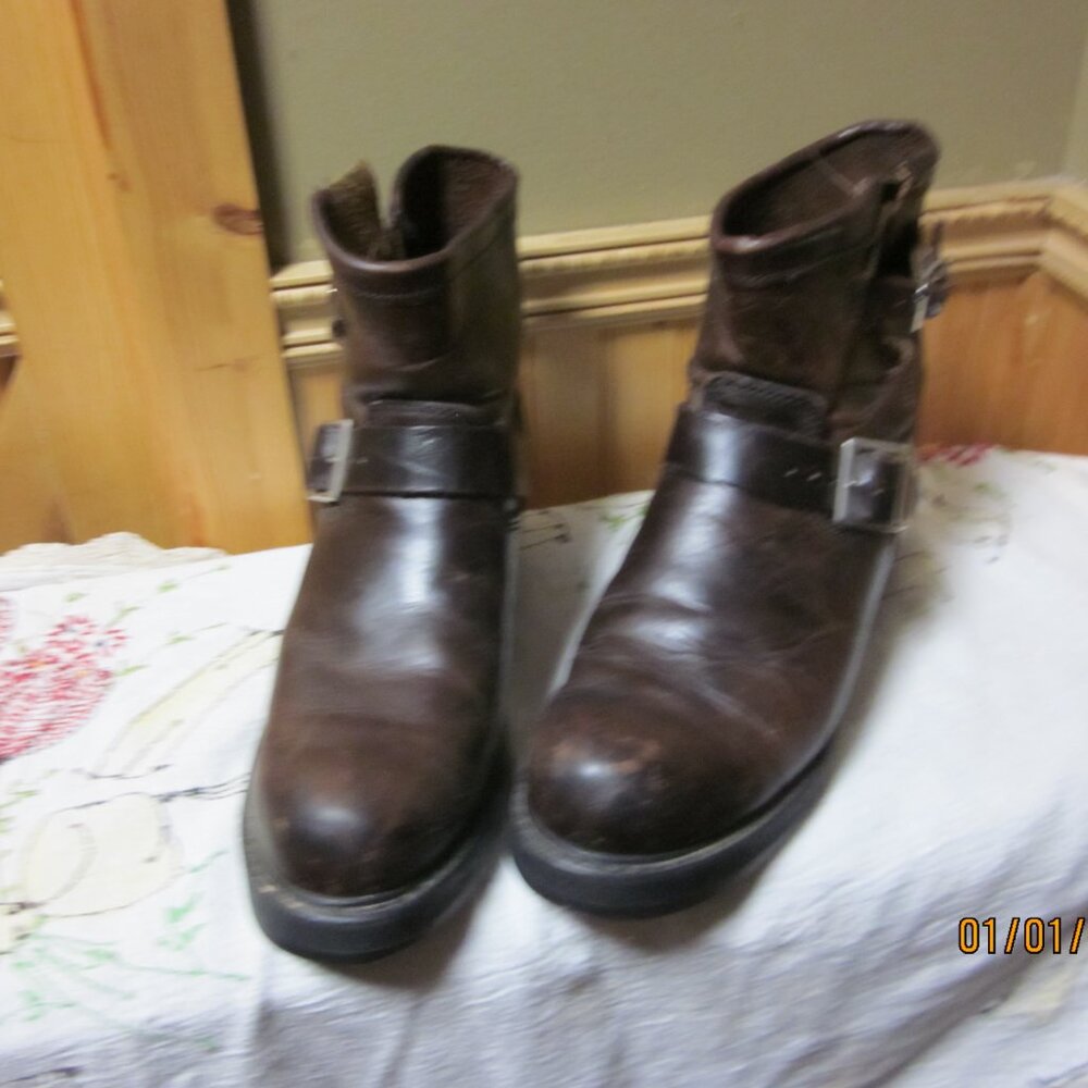 Ladies Vtg Georgia Leather engineer biker boots brown buckle side vibram sole 11 - Picture 2 of 10